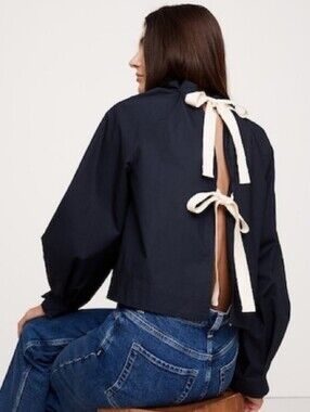 Banana Republic Cotton Poplin Tie-Back Top Navy Blue